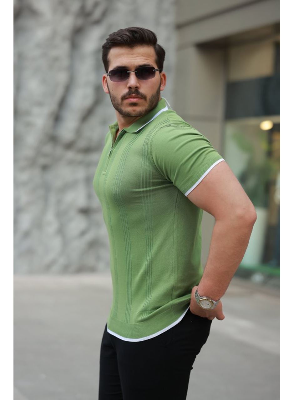 Erkek Fermuar Yakalı Kısa Kollu Tişört