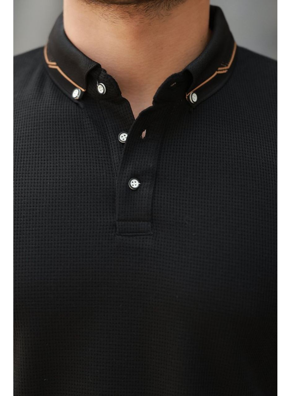 Erkek Düğmeli Yaka Waffle Kumaş Kısa Kollu Tişört