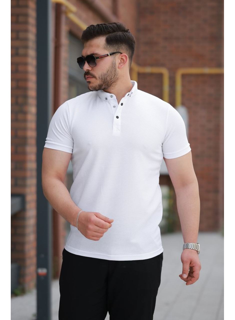 Erkek çizgi Dokulu çıtçıt Yakalı Kısa Kollu T-shirt