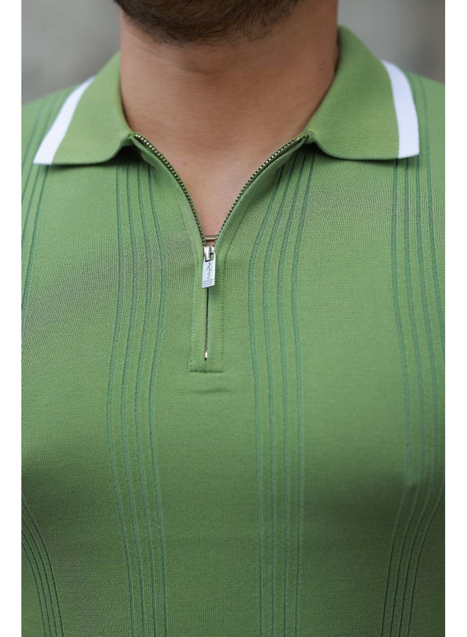 Erkek Fermuar Yakalı Kısa Kollu Tişört