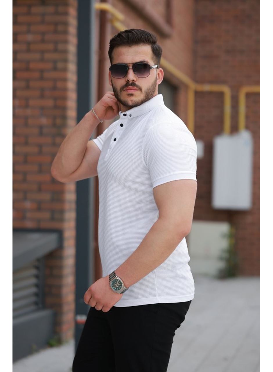 Erkek çizgi Dokulu çıtçıt Yakalı Kısa Kollu T-shirt