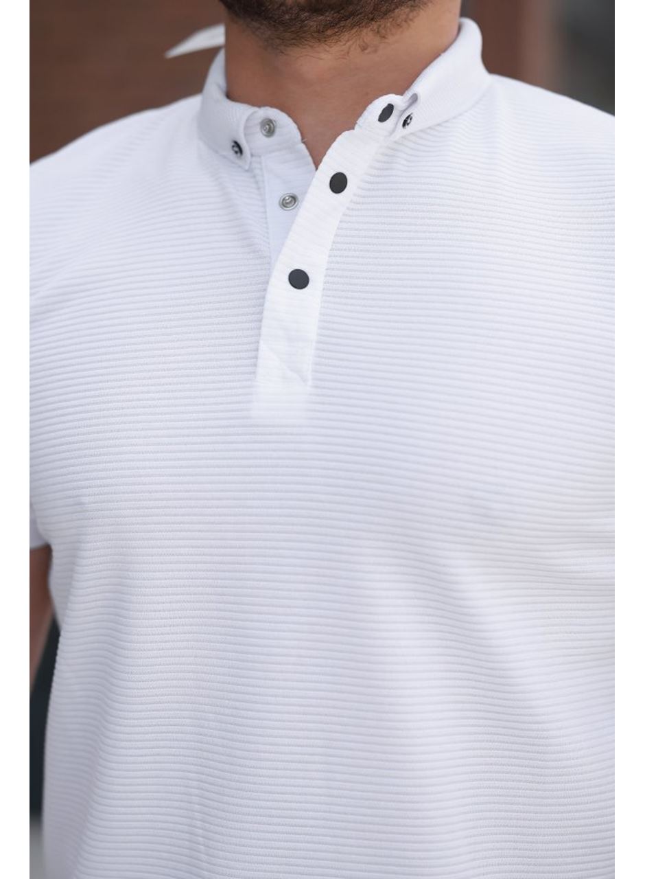 Erkek çizgi Dokulu çıtçıt Yakalı Kısa Kollu T-shirt