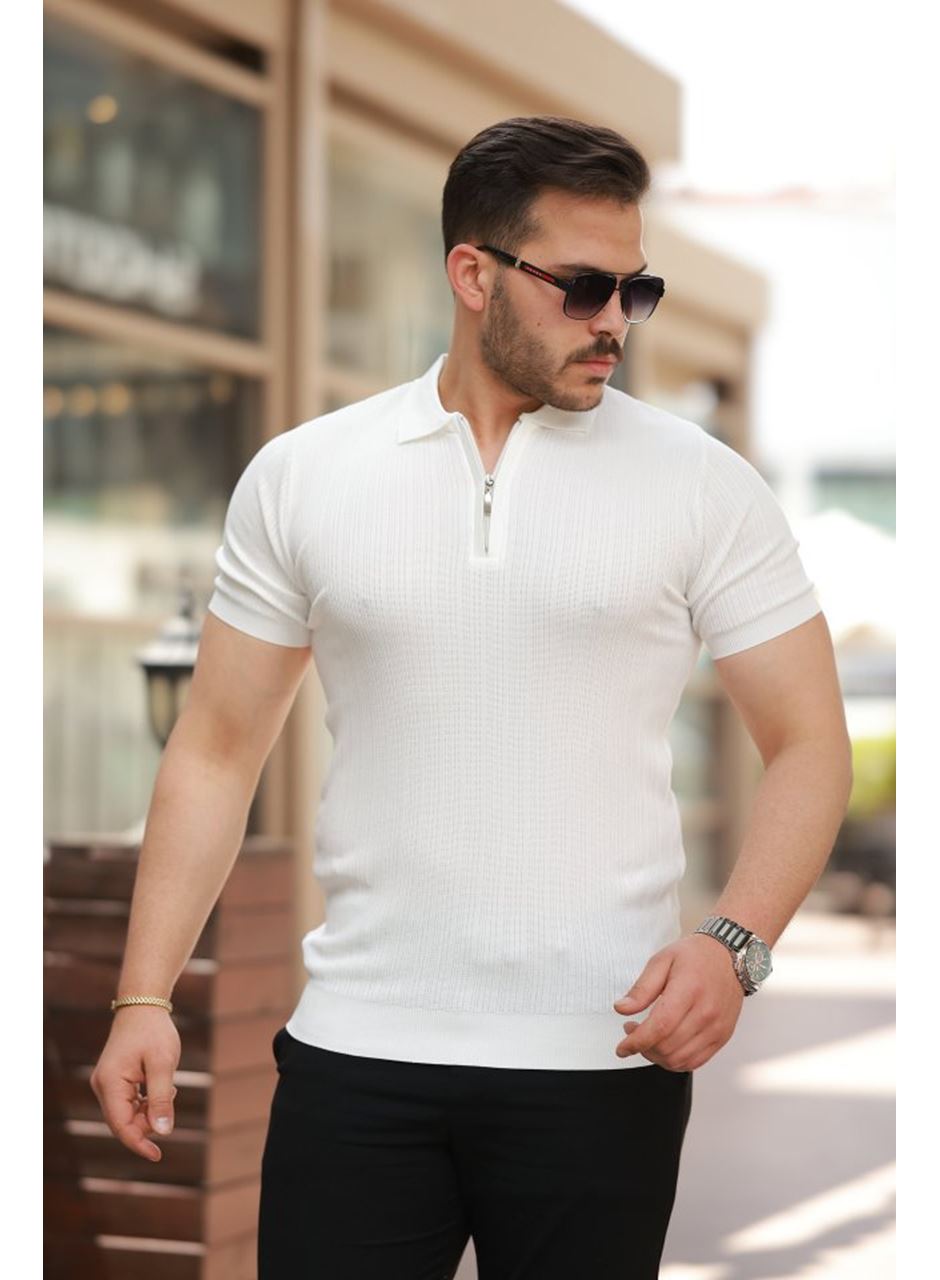 Erkek Fermuar Yakalı Kısa Kollu Tişört