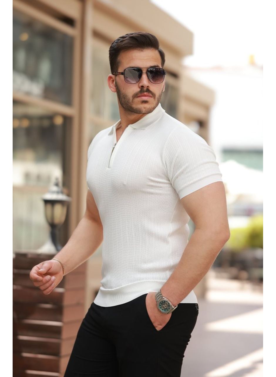 Erkek Fermuar Yakalı Kısa Kollu Tişört
