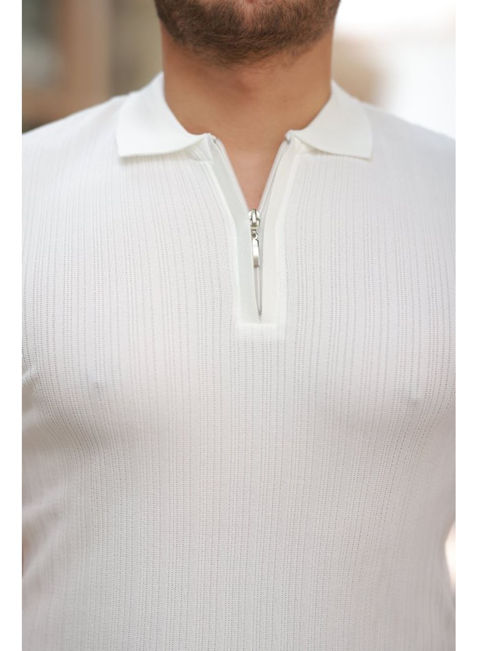 Erkek Fermuar Yakalı Kısa Kollu Tişört