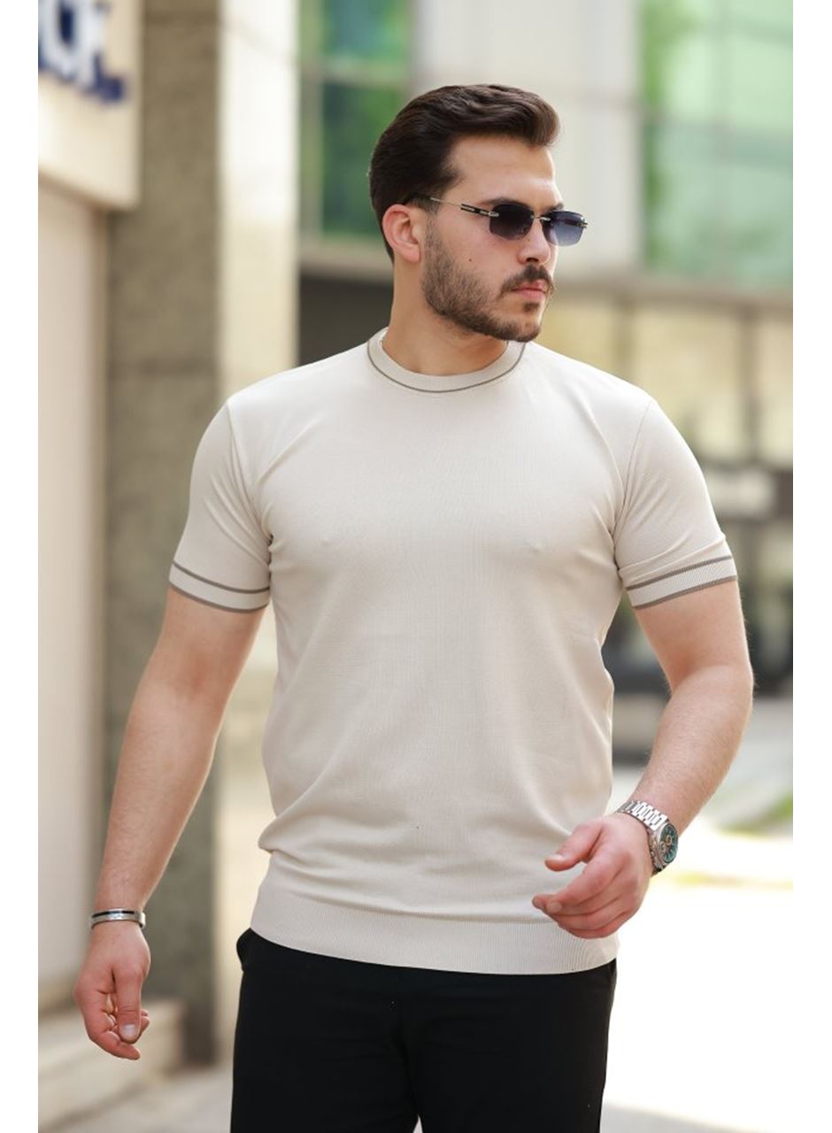 Erkek Bisiklet Yaka Ribanalı Kısa Kollu Tshirt