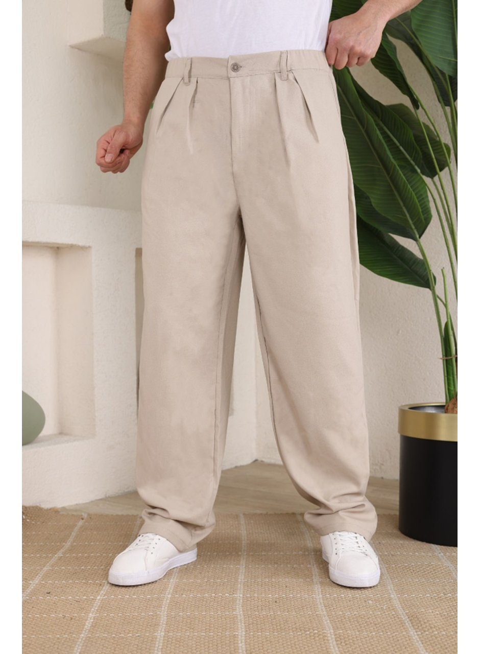 Erkek Beli Lastikli Pileli Baggy Pantolon
