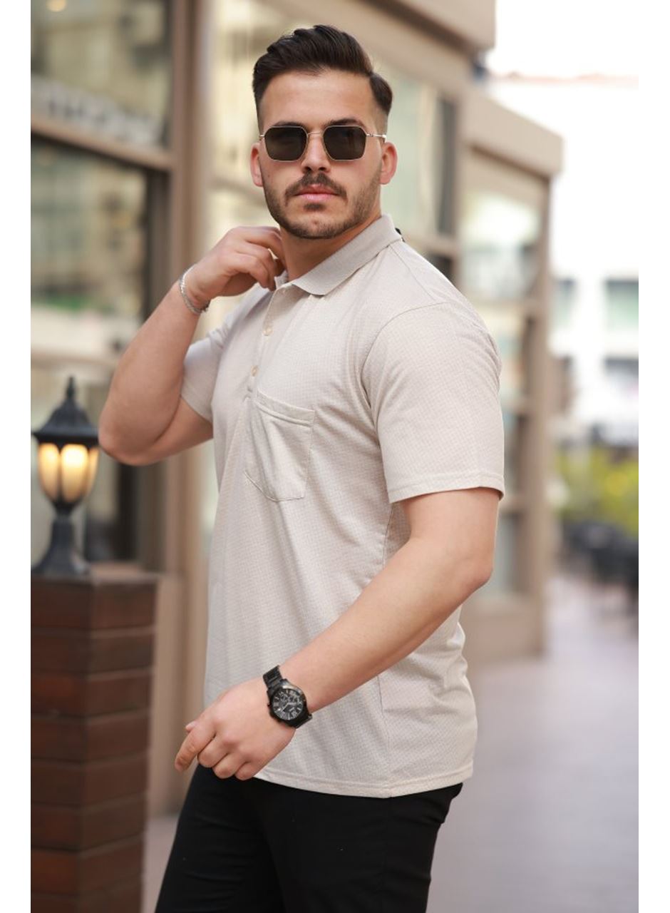 Erkek Yakalı Mini Jakarlı Kısa Kollu T-shirt