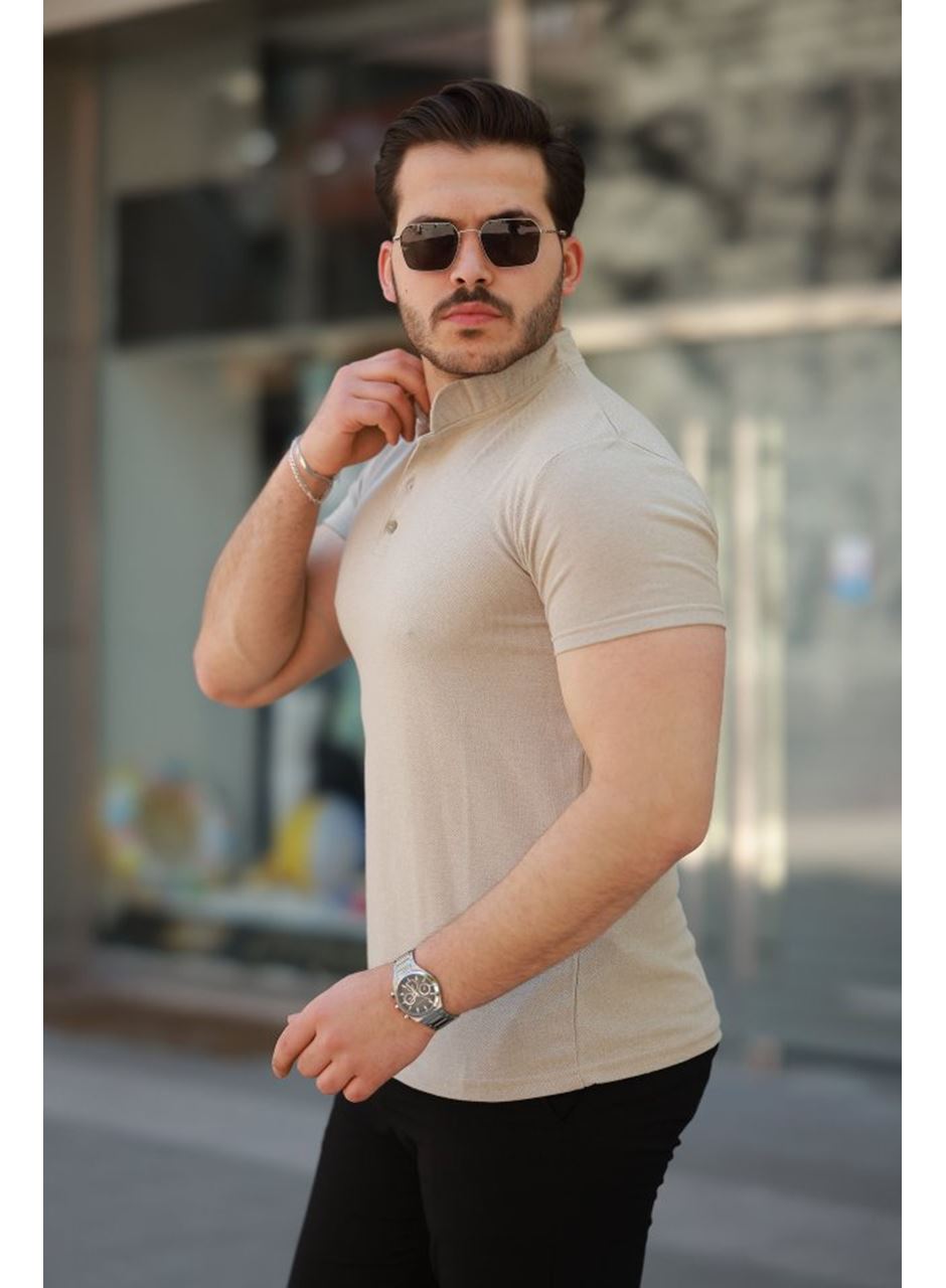 Erkek Hakim Yaka Dokuma Pamuklu Kumaş Kısa Kollu T-shirt
