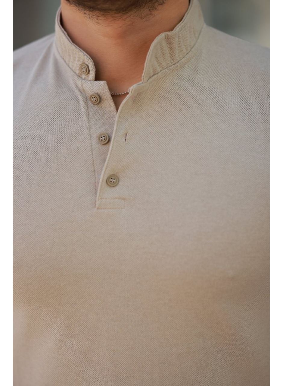 Erkek Hakim Yaka Dokuma Pamuklu Kumaş Kısa Kollu T-shirt