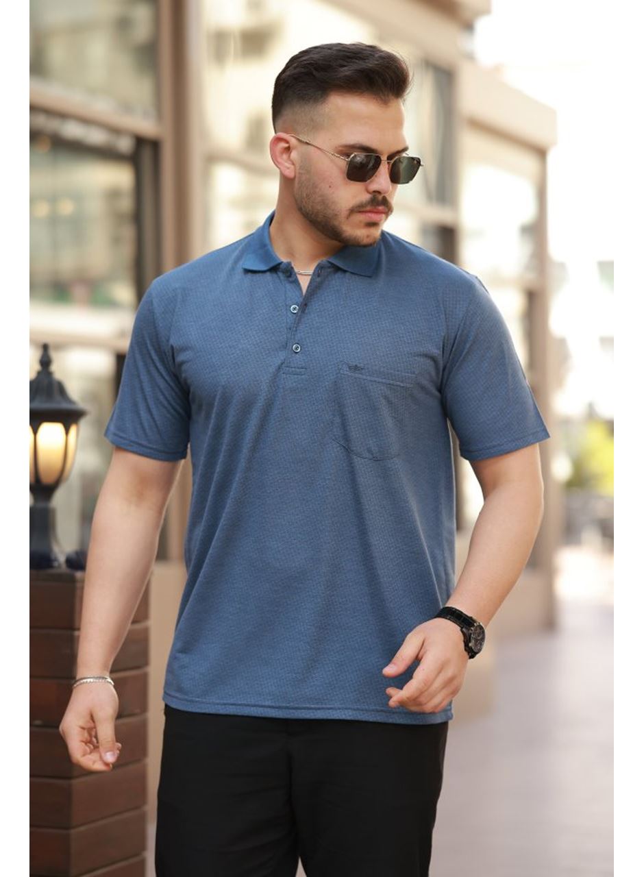 Erkek Yakalı Mini Jakarlı Kısa Kollu T-shirt