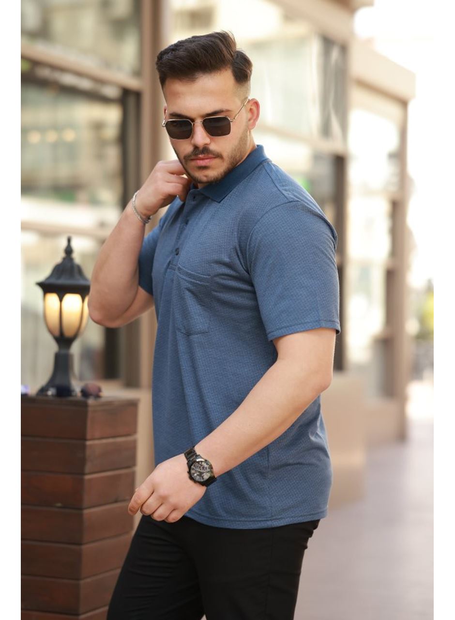 Erkek Yakalı Mini Jakarlı Kısa Kollu T-shirt