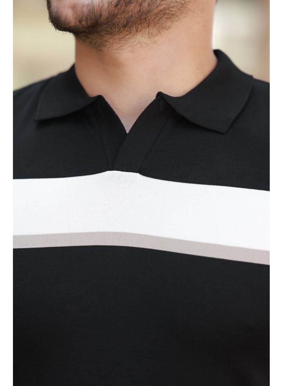 Erkek şerit Desenli Hemşire Yaka Kısa Kollu Tişört