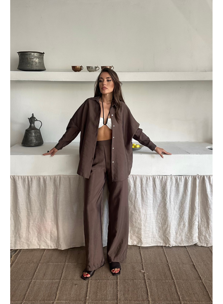 GÖMLEK-PANTOLON TAKIM CUPRA KUMAŞ - Kahverengi