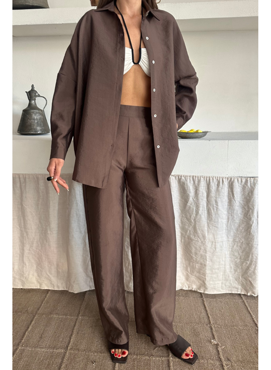 GÖMLEK-PANTOLON TAKIM CUPRA KUMAŞ - Kahverengi