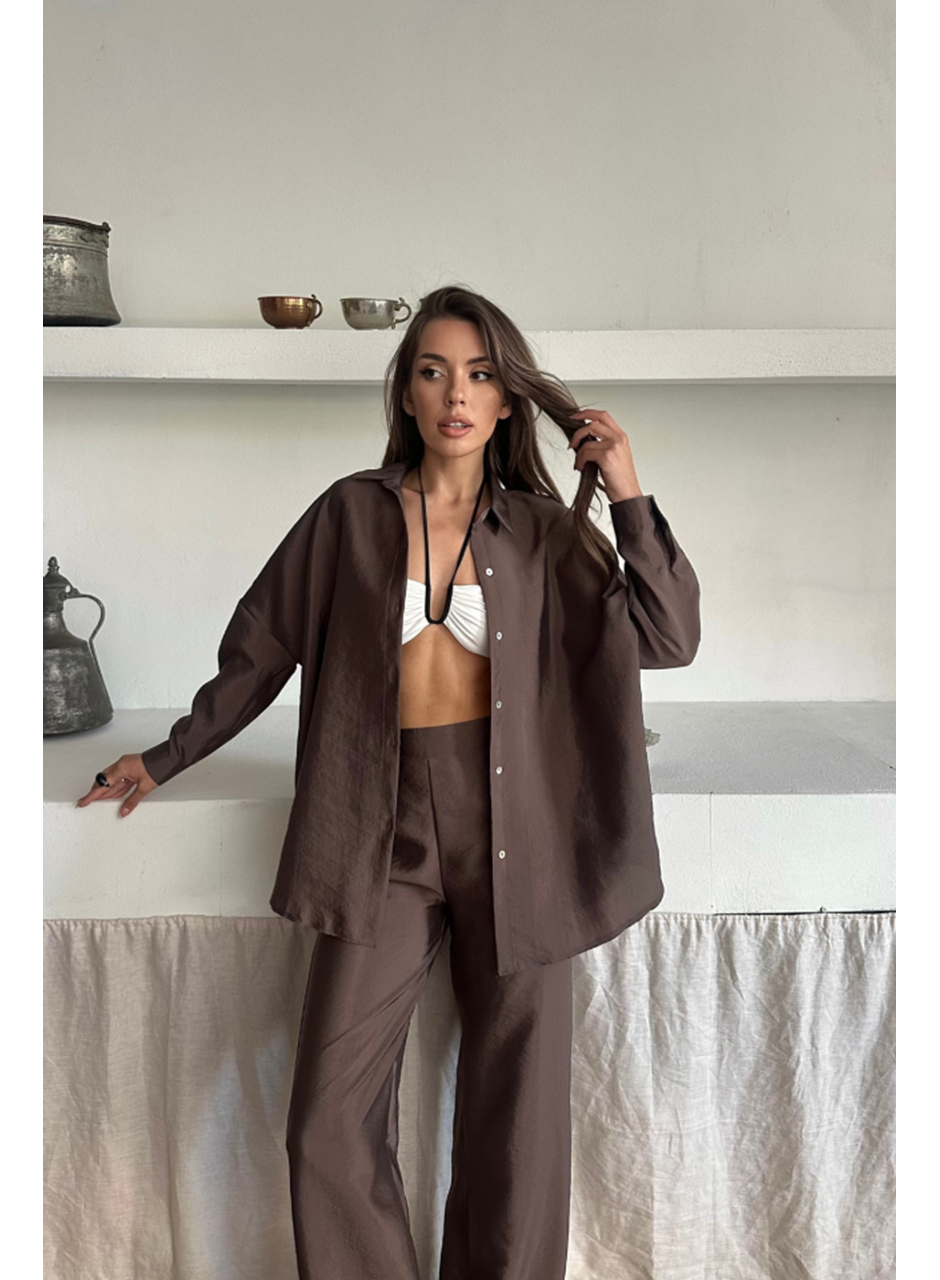 GÖMLEK-PANTOLON TAKIM CUPRA KUMAŞ - Kahverengi