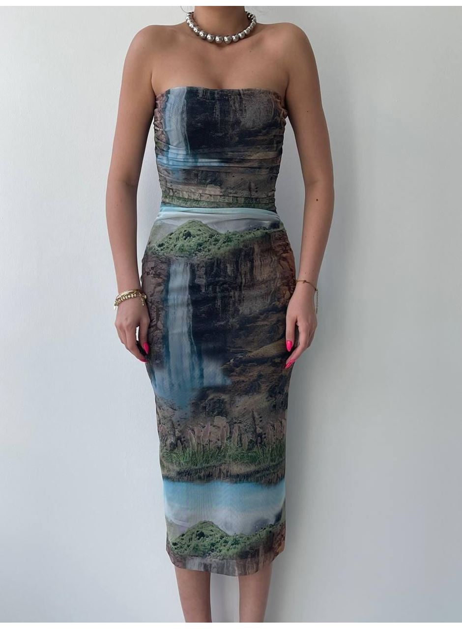 Mountain Straplez Tül Elbise