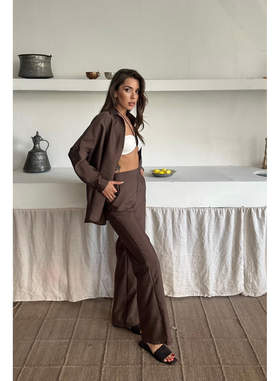 GÖMLEK-PANTOLON TAKIM CUPRA KUMAŞ - Kahverengi
