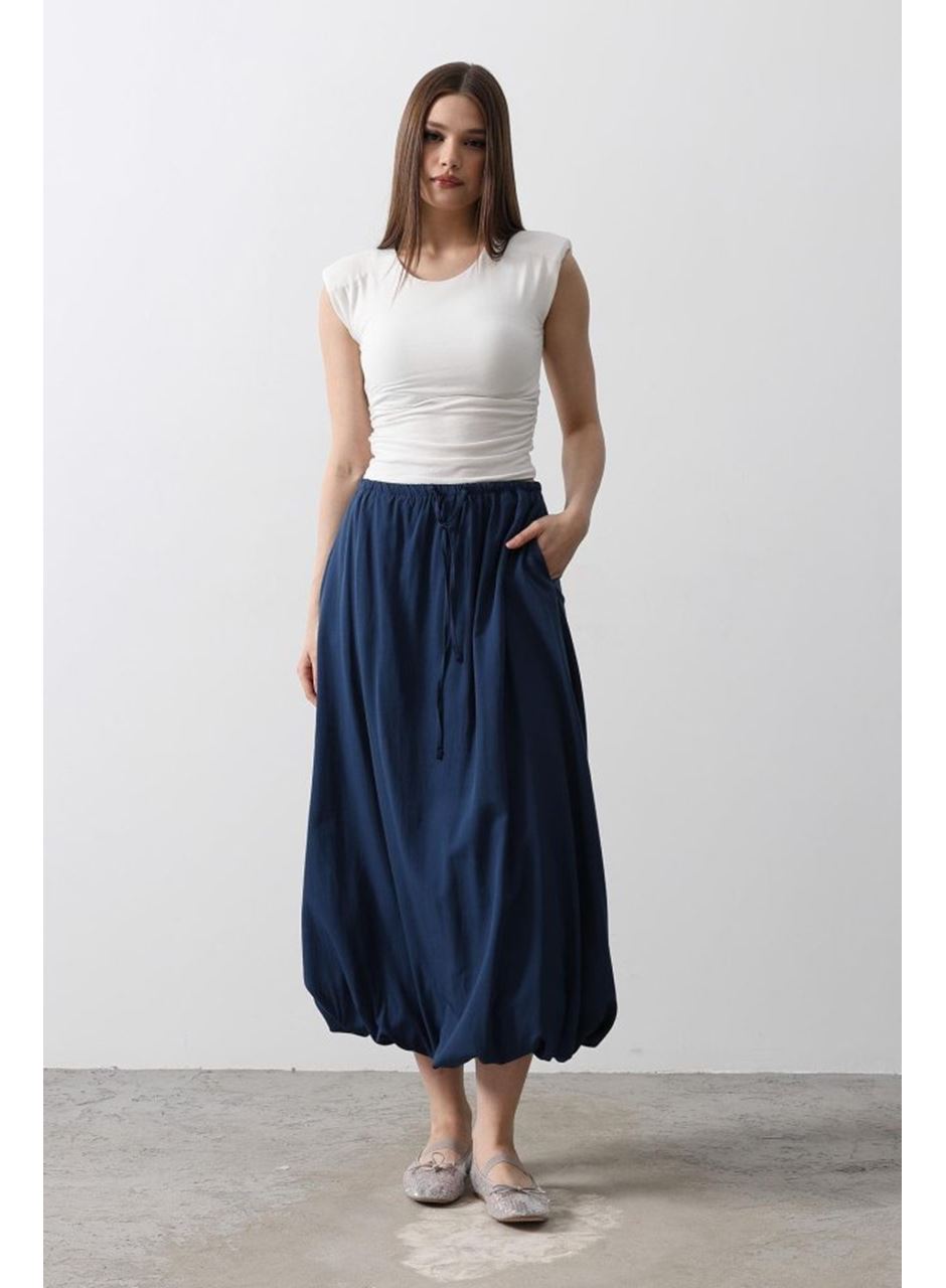 Beli Bağlamalı Balon Etek - İndigo