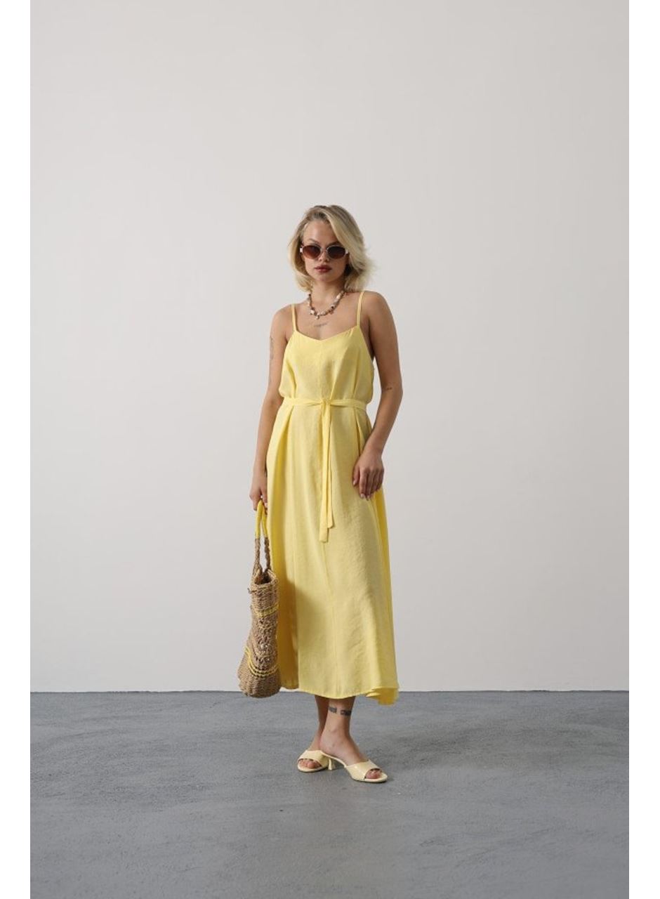 Askılı Basic Uzun Elbise - Sarı