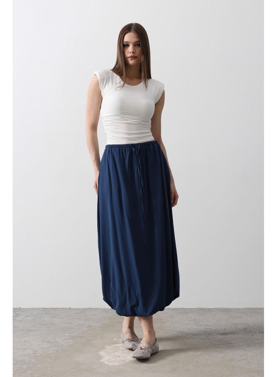 Beli Bağlamalı Balon Etek - İndigo