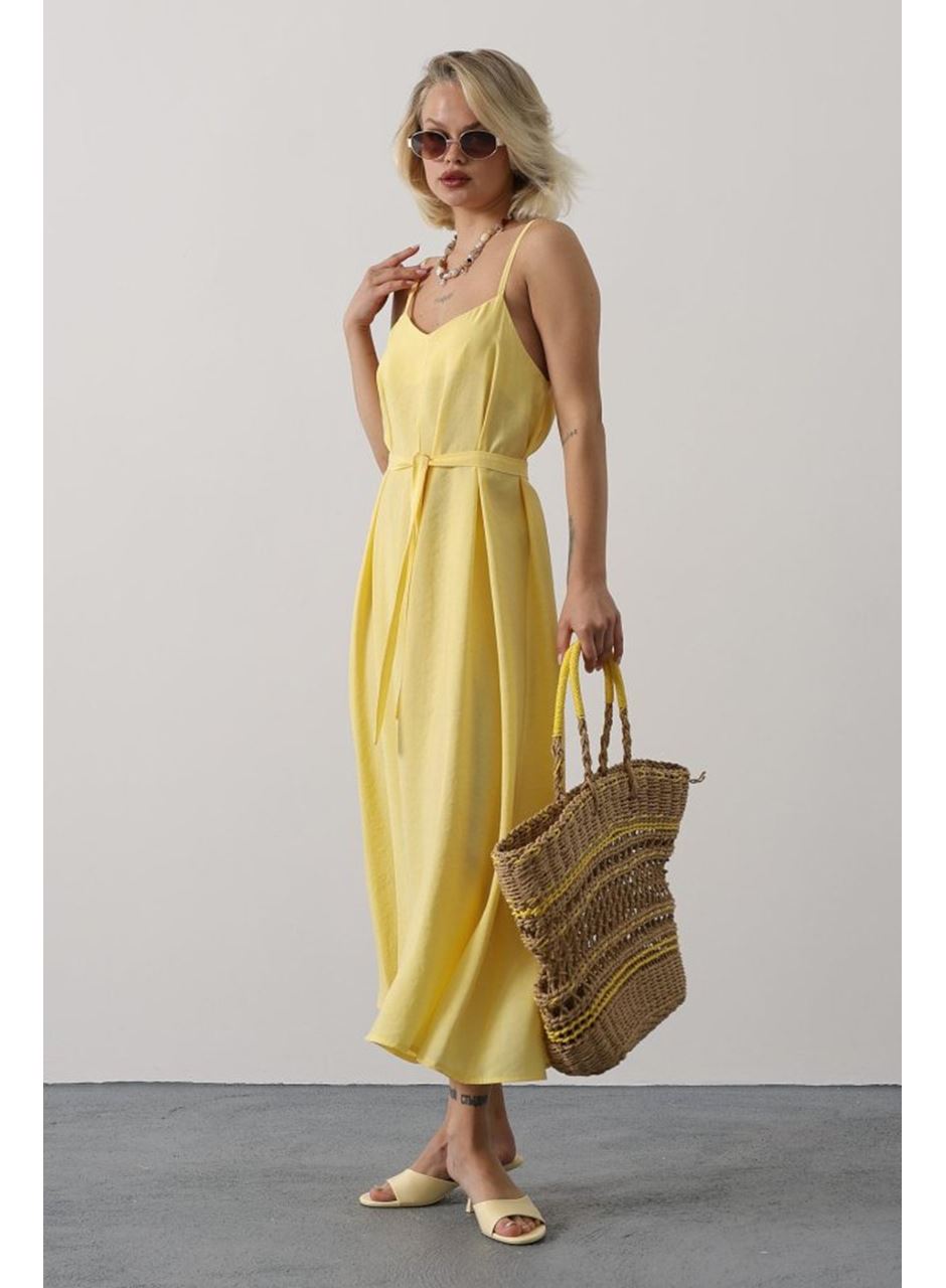 Askılı Basic Uzun Elbise - Sarı