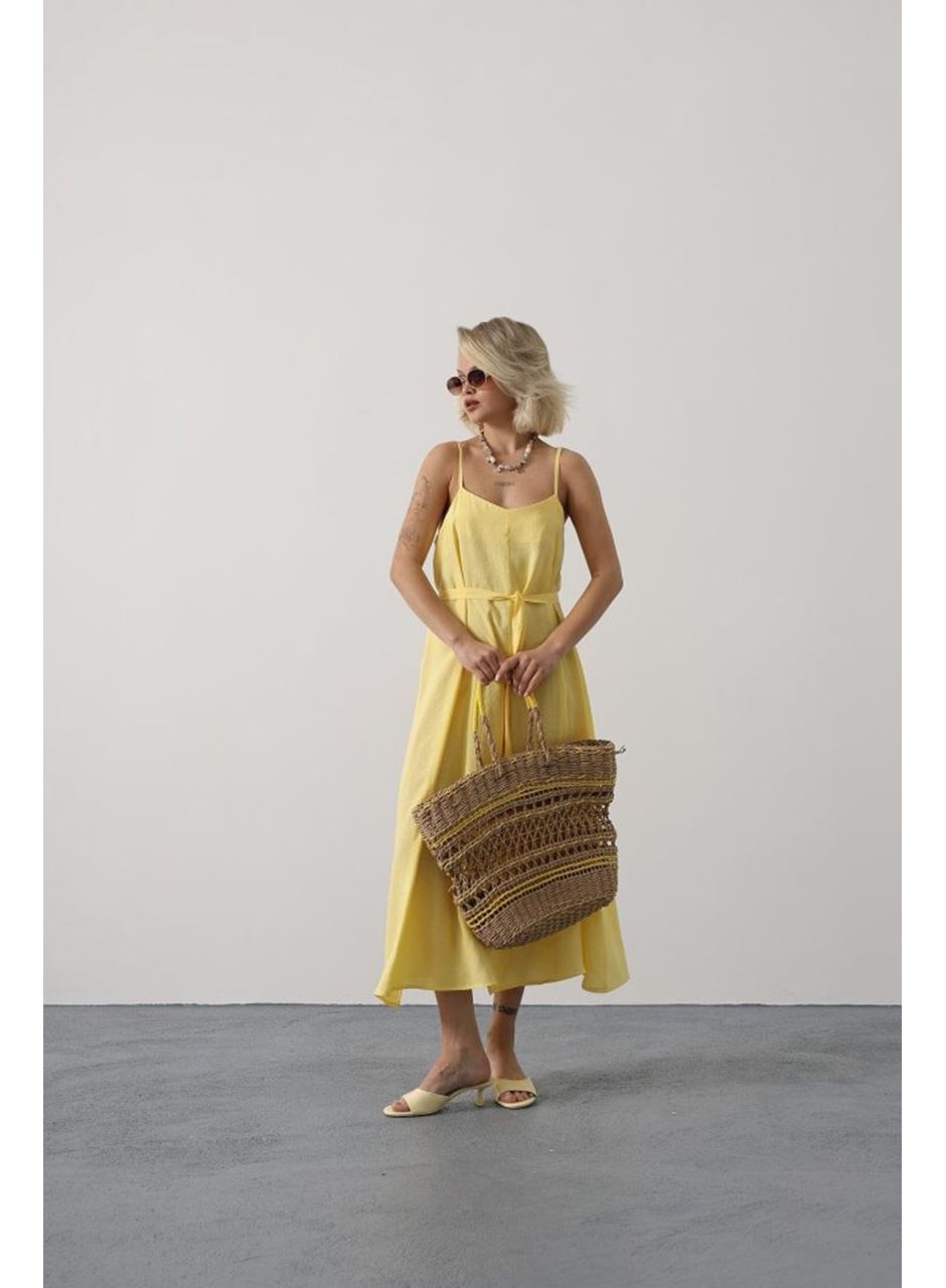 Askılı Basic Uzun Elbise - Sarı