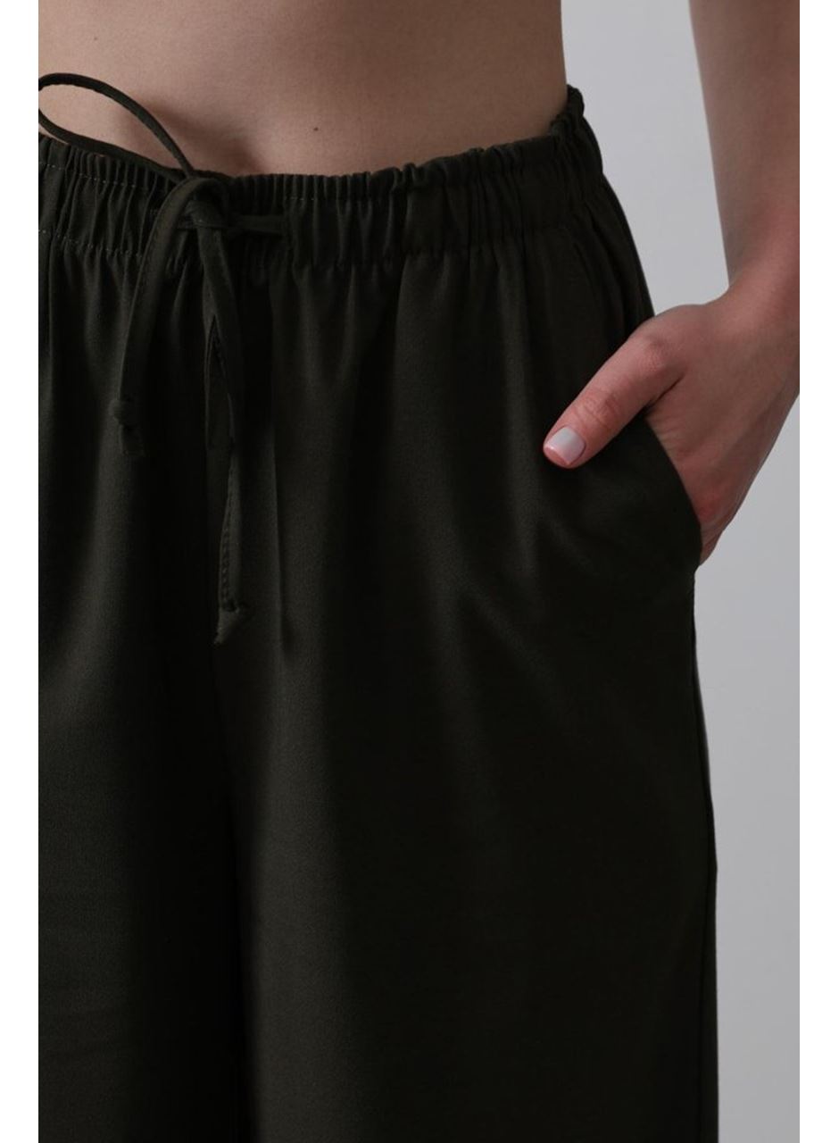 Beli Lastikli Bol Paça Pantolon - Koyu Haki