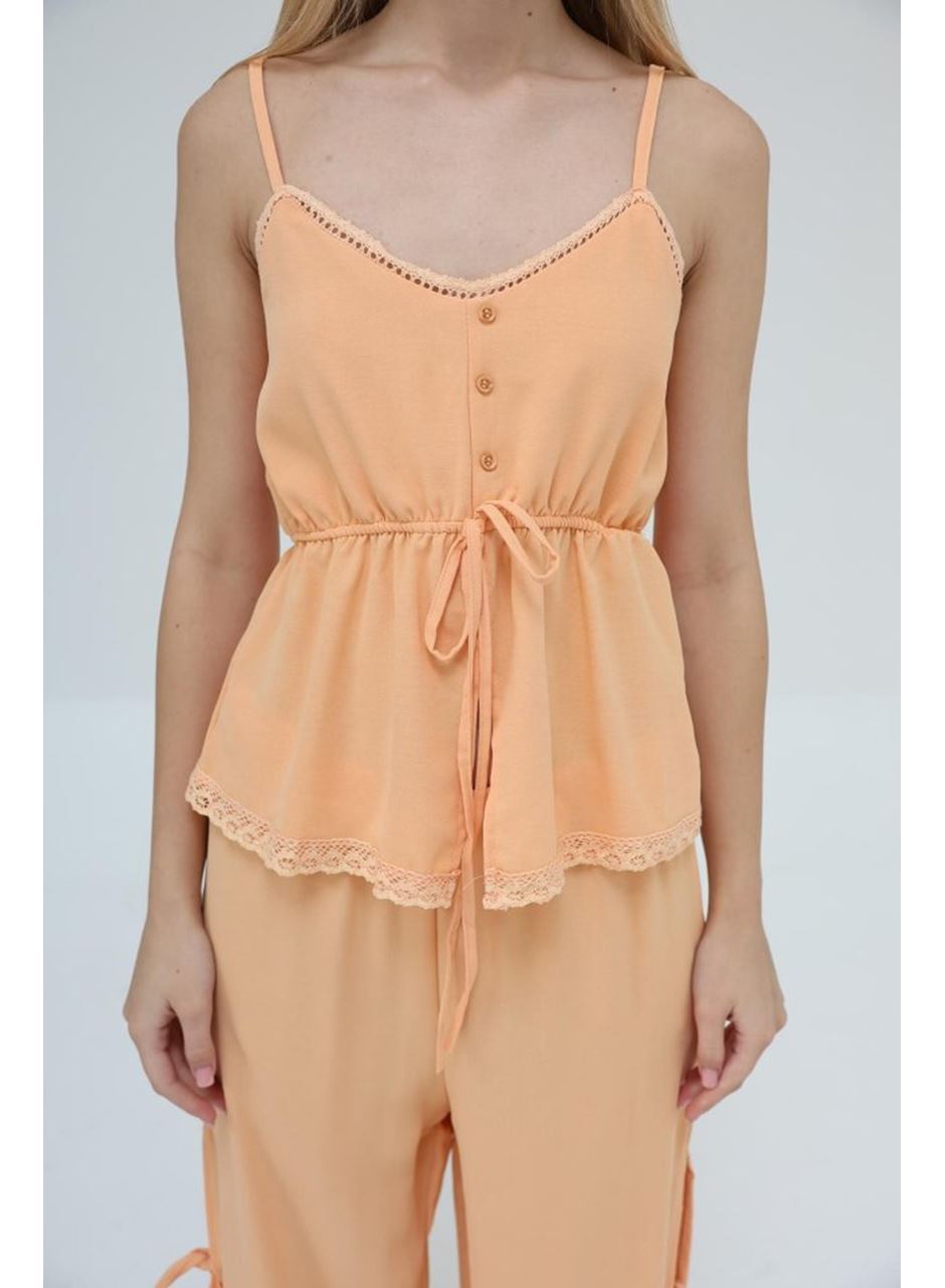 Fiyonklu Bluz Takım - Kavuniçi