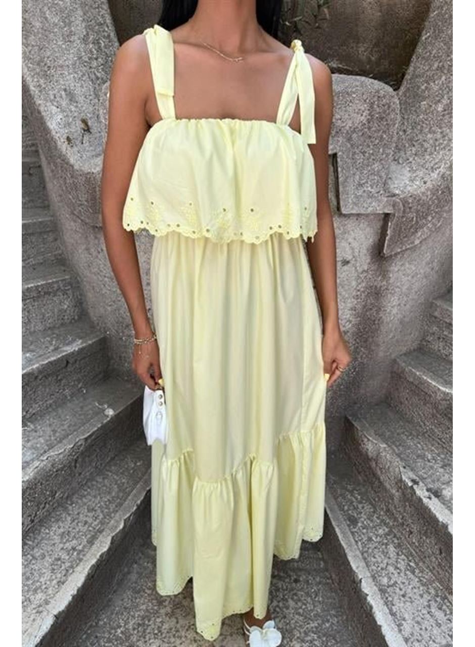 Etek Ucu Brode Nakışlı Boyundan Bağlamalı Elbise 2881