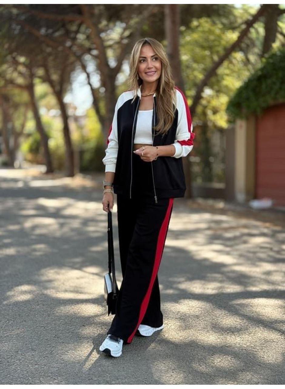 Kadın Hakim Yaka şerit Detay Hırka Ve Bol Paça Pantolon Ikili Takım