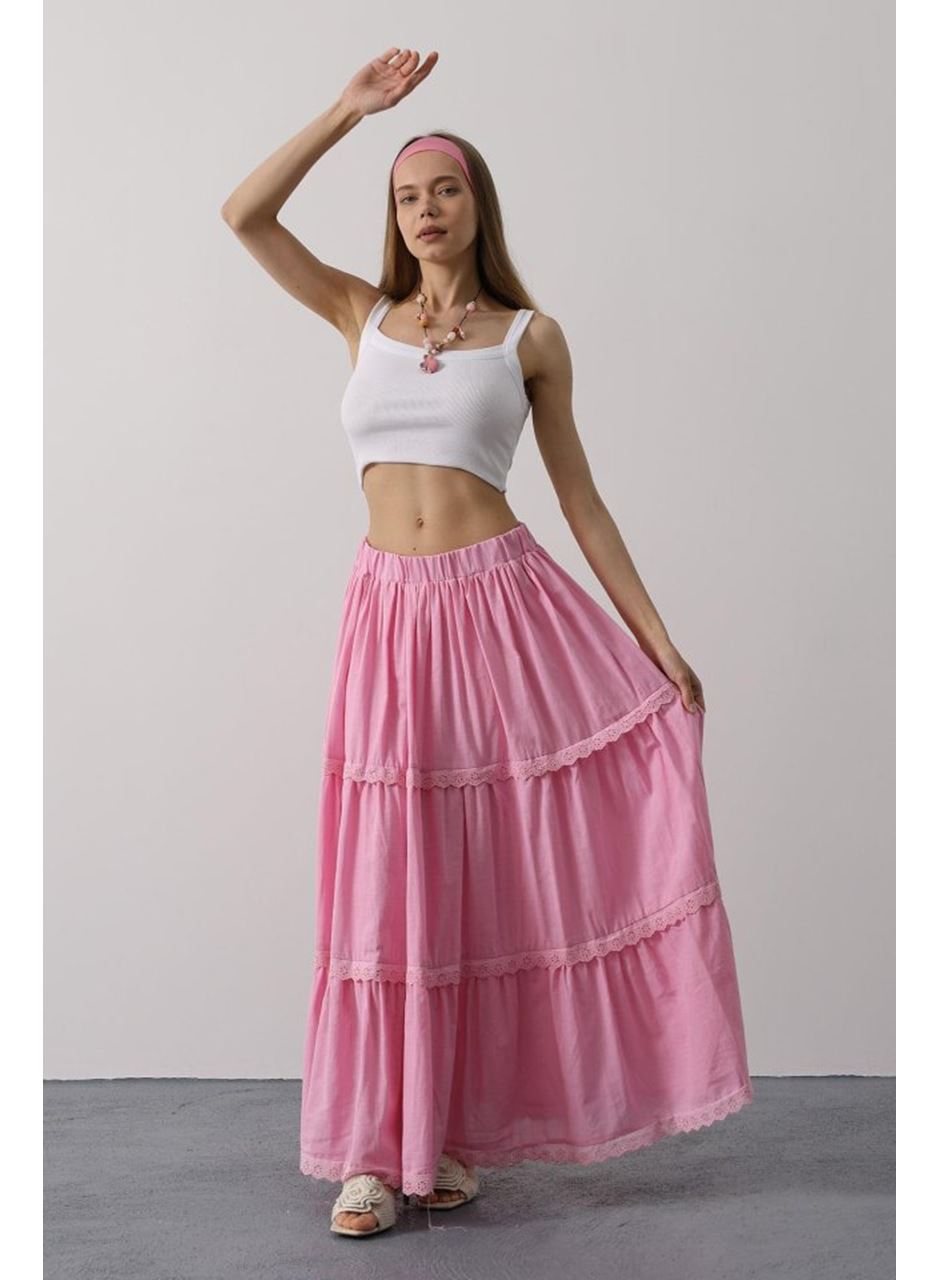 Dantel Detaylı Etek - Pembe