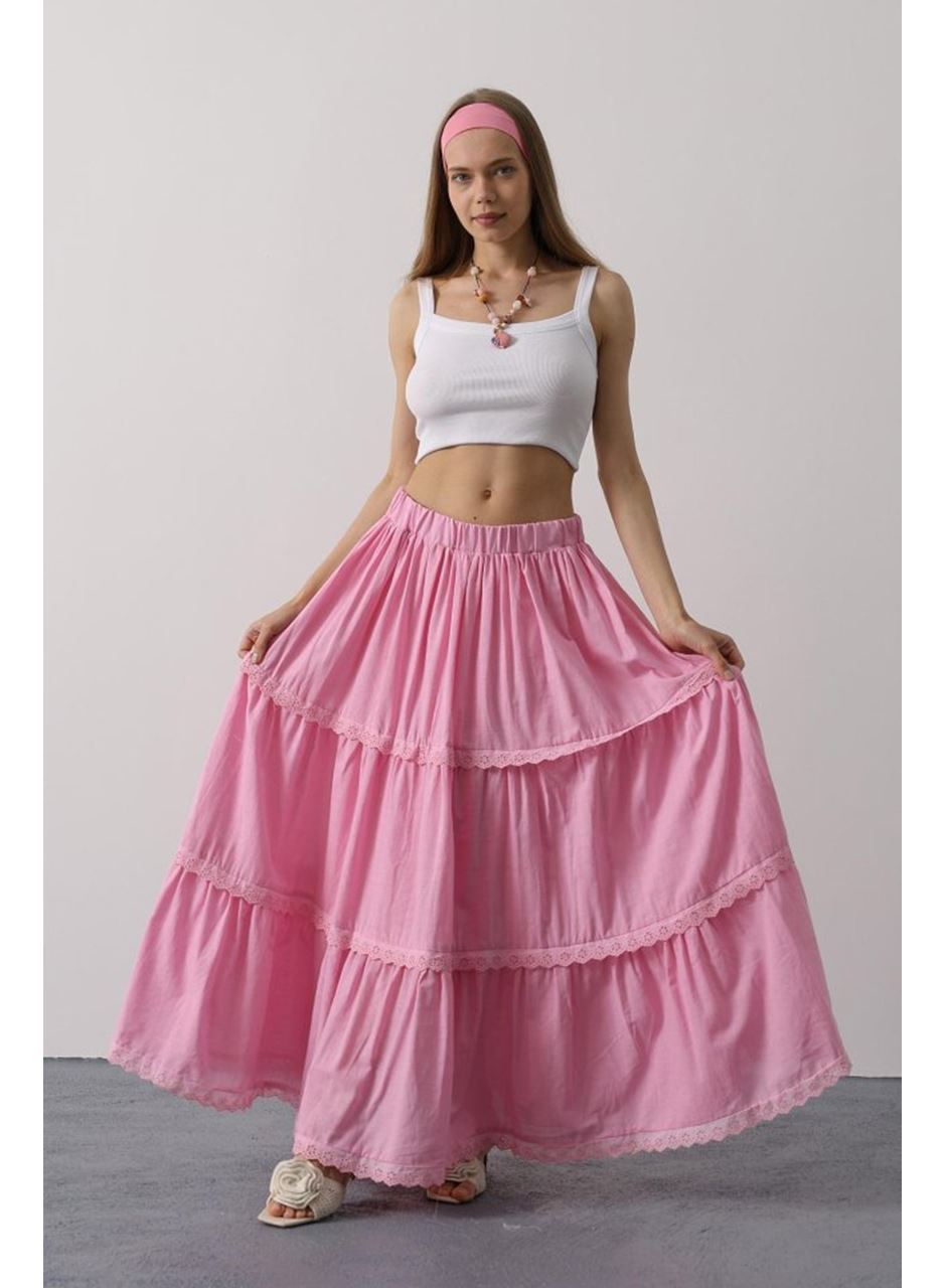 Dantel Detaylı Etek - Pembe