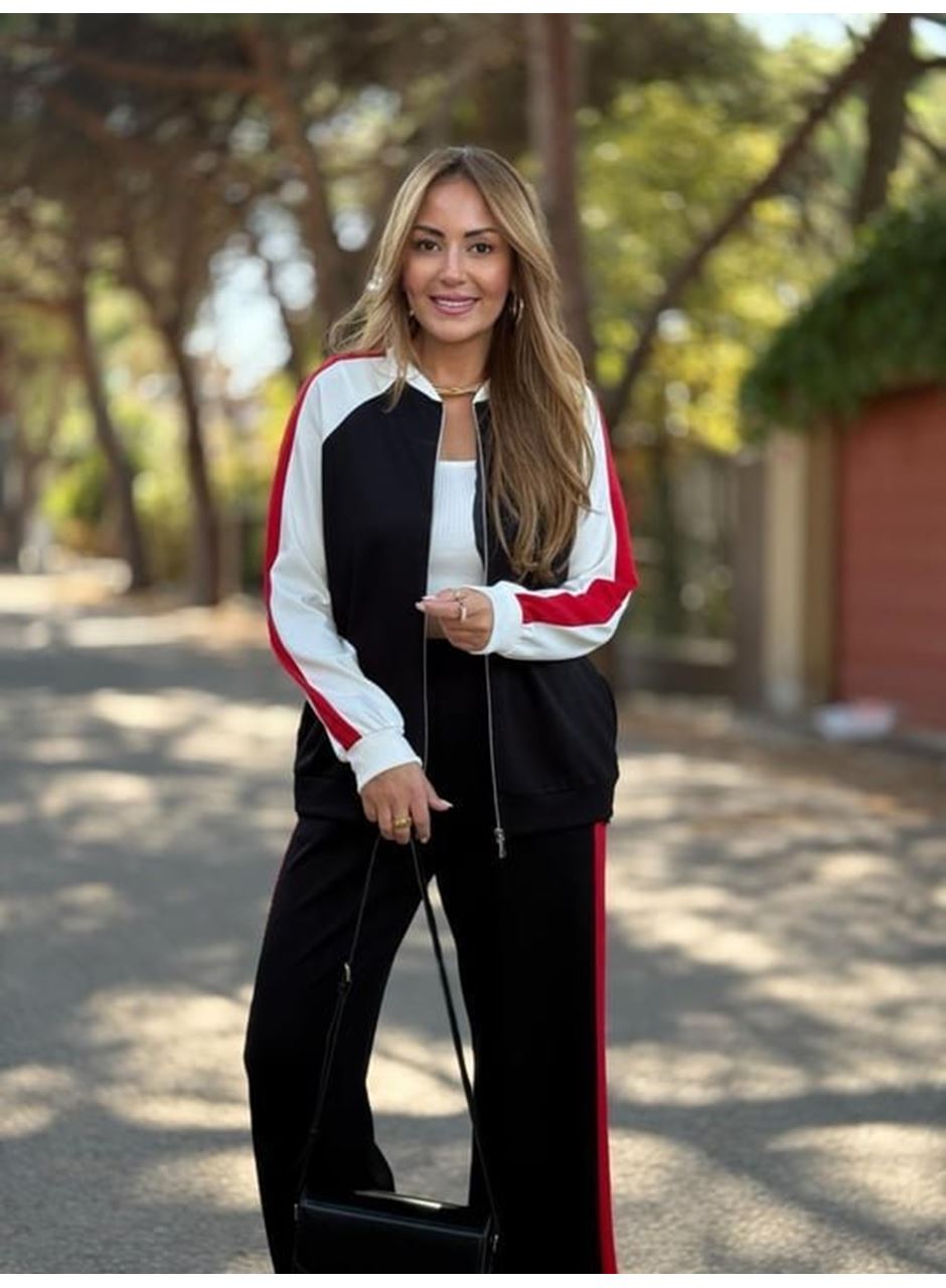 Kadın Hakim Yaka şerit Detay Hırka Ve Bol Paça Pantolon Ikili Takım