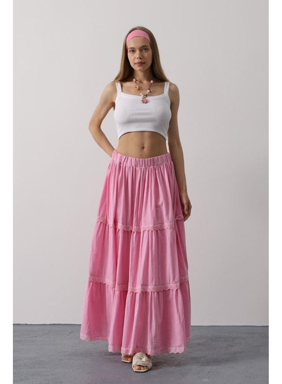 Dantel Detaylı Etek - Pembe