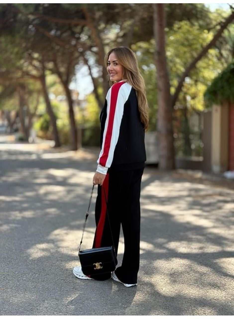 Kadın Hakim Yaka şerit Detay Hırka Ve Bol Paça Pantolon Ikili Takım