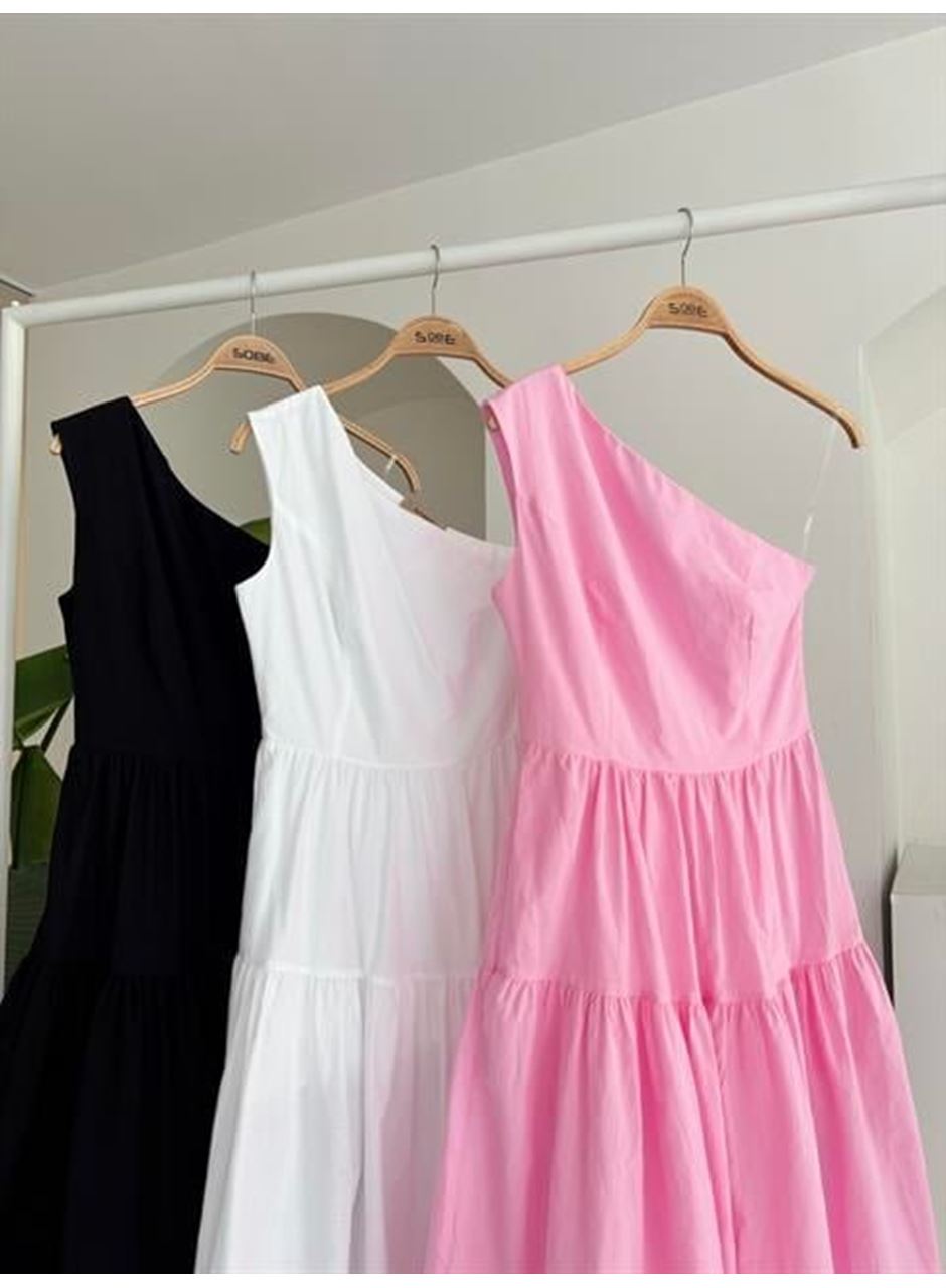 Tek Omuzlu Pile Detay Maxi Elbise 2895