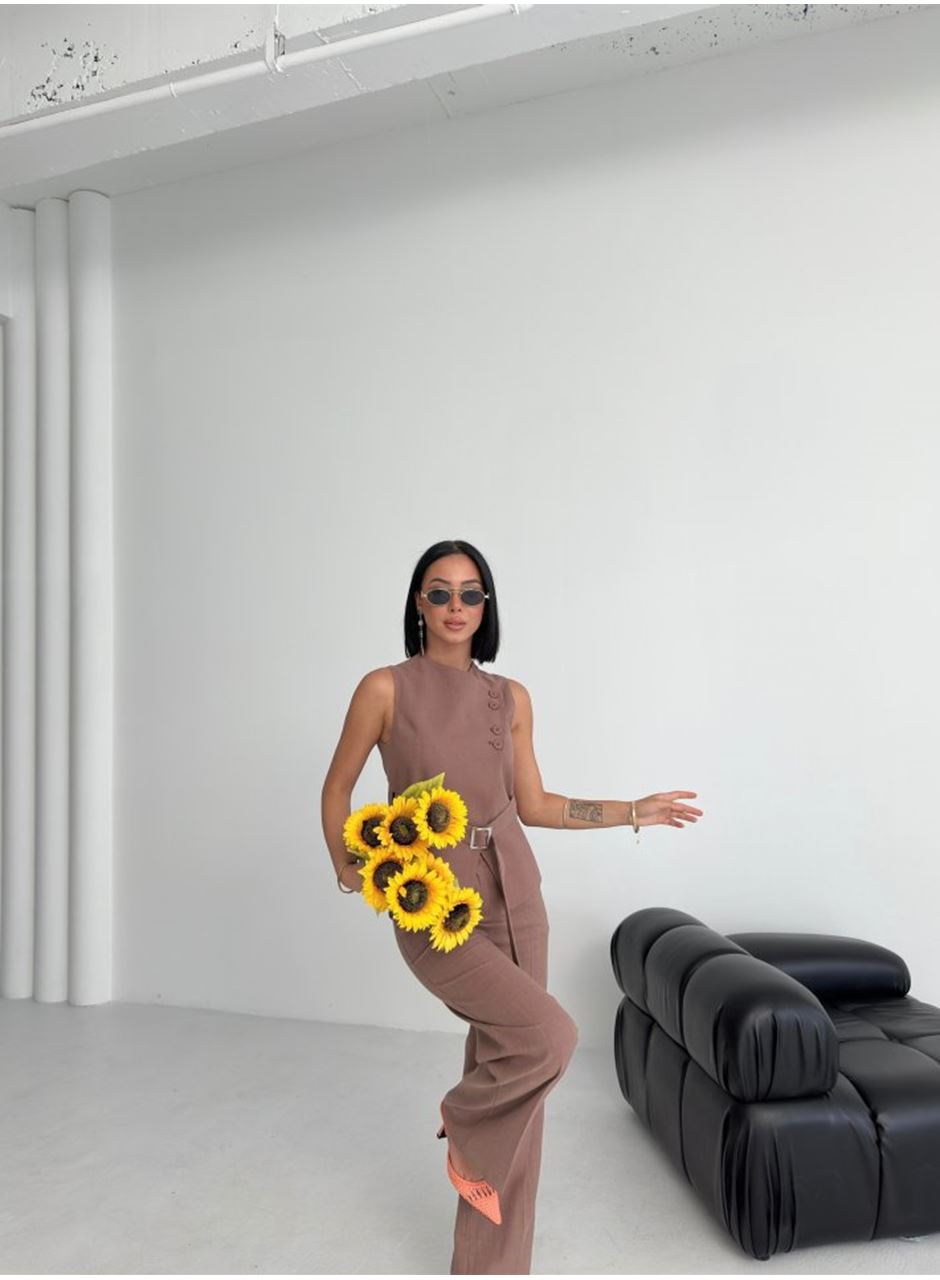 Ti̇na Asi̇metri̇k Keten Yelek Pantolon Takim