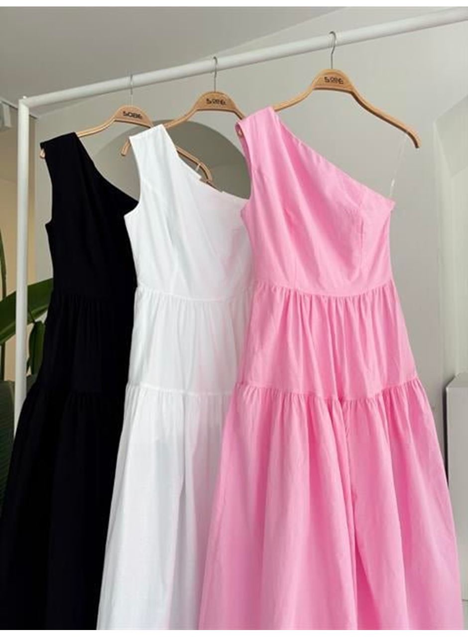 Tek Omuzlu Pile Detay Maxi Elbise 2895