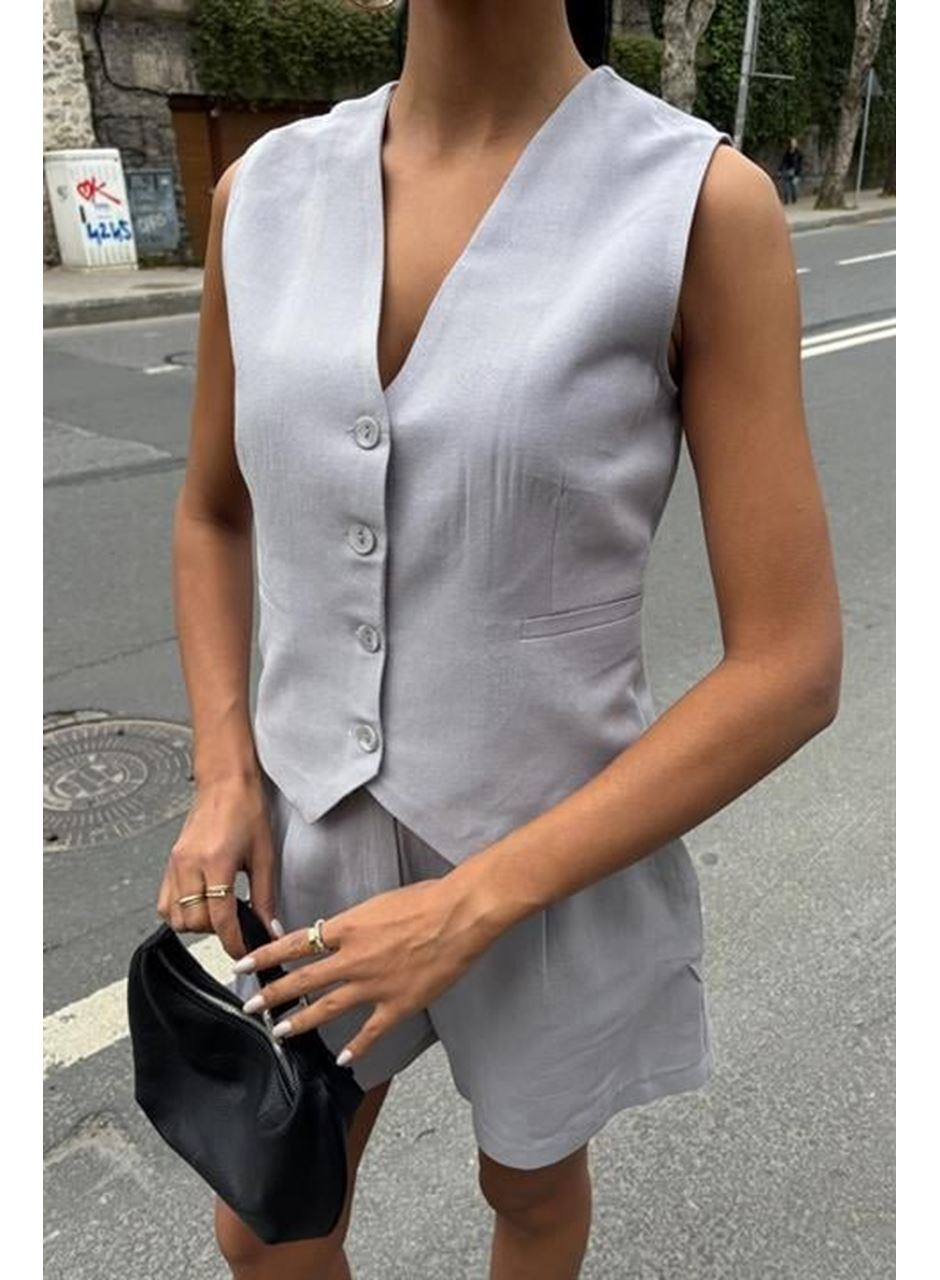 Yelek Şort Flamlı Keten Takım 10133-17