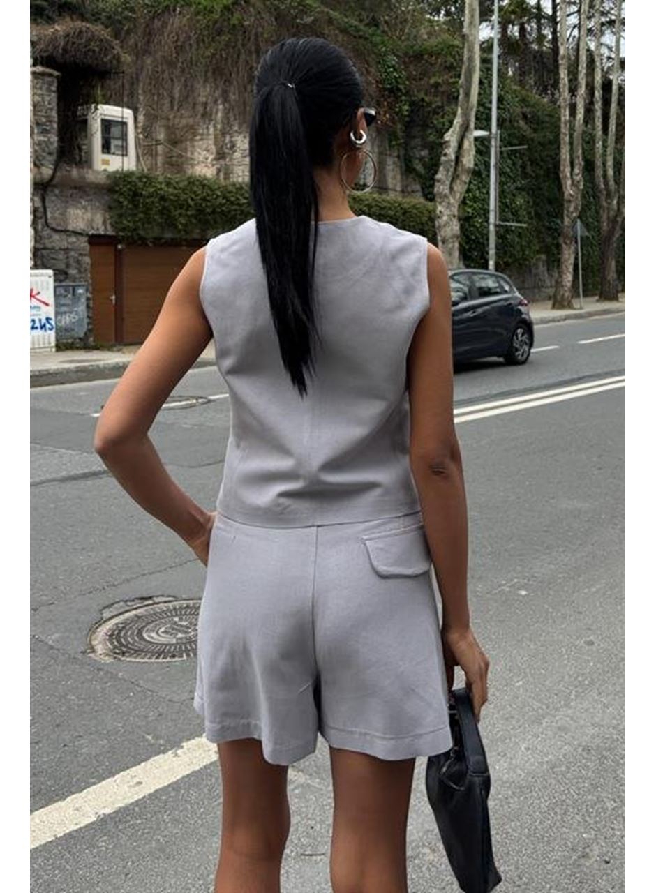 Yelek Şort Flamlı Keten Takım 10133-17