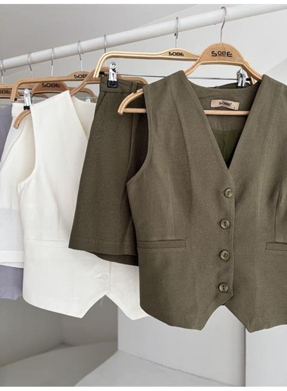 Yelek Şort Flamlı Keten Takım 10133-17