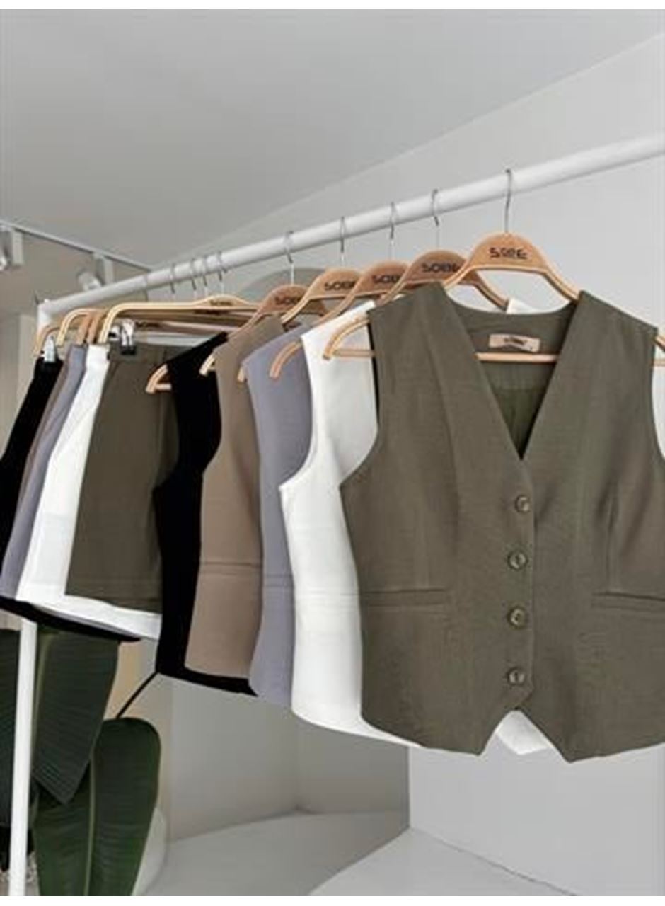 Yelek Şort Flamlı Keten Takım 10133-17