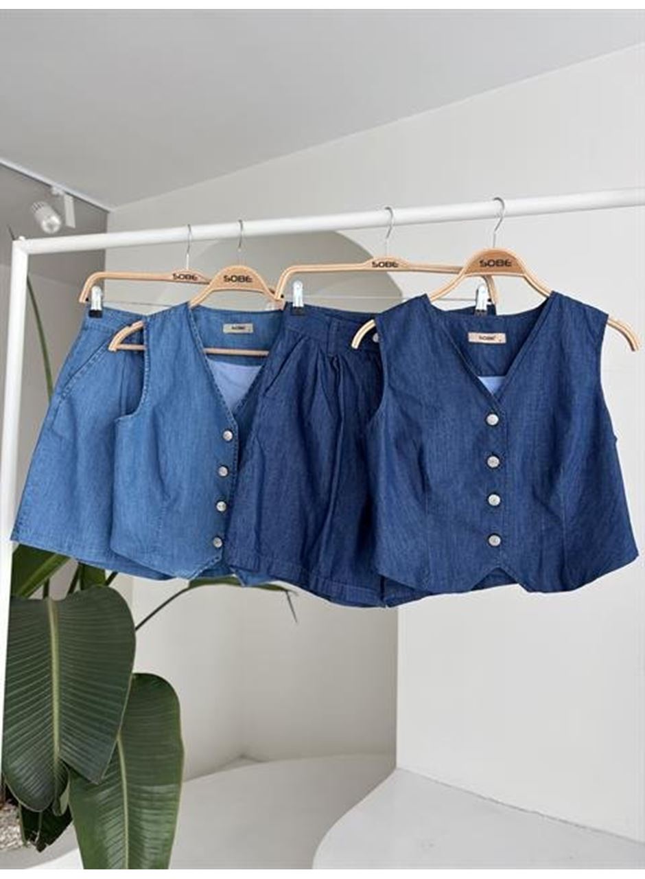 Gümüş Düğmeli Yelek Ve Şort Tensel Takım 10174