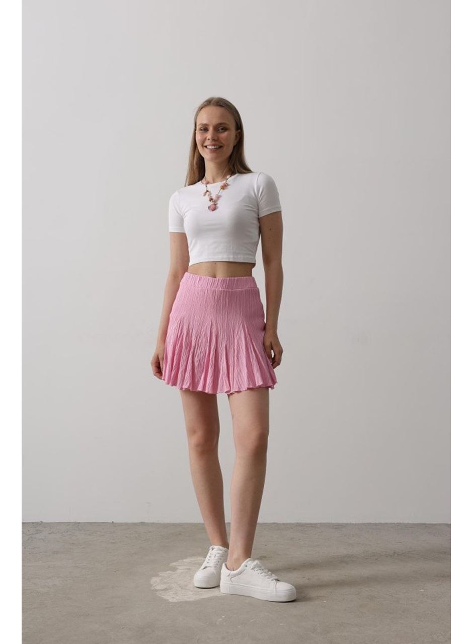 Beli Lastikli Mini Etek - Pembe