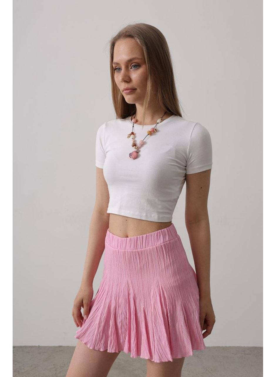Beli Lastikli Mini Etek - Pembe