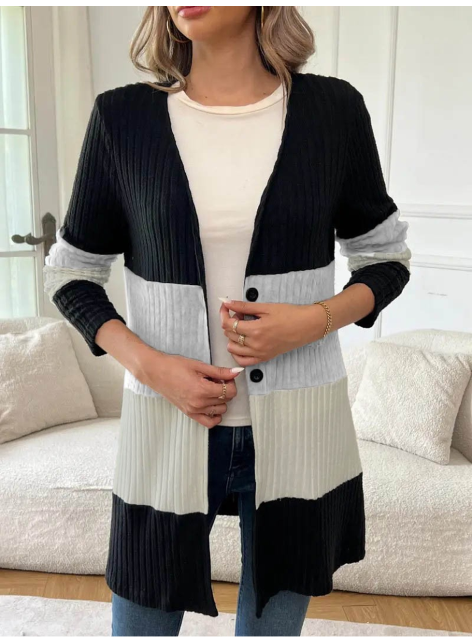 Kadın Uzun Kollu çok Renkli önden Düğmeli Uzun Ceket