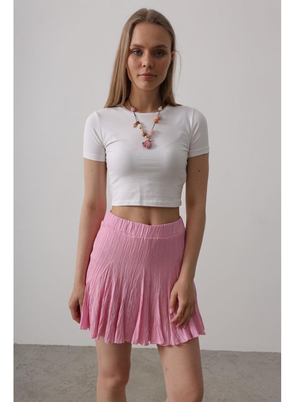 Beli Lastikli Mini Etek - Pembe
