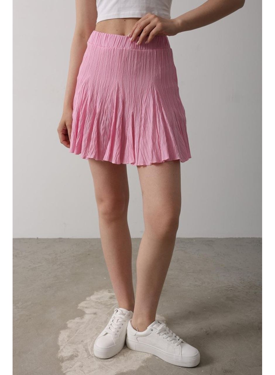 Beli Lastikli Mini Etek - Pembe