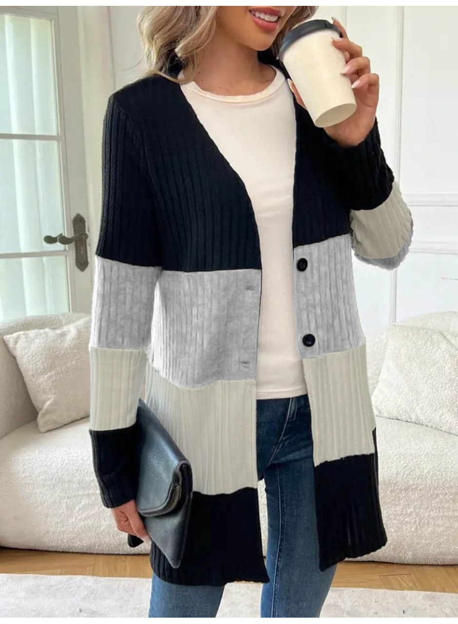 Kadın Uzun Kollu çok Renkli önden Düğmeli Uzun Ceket